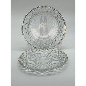 Vtg. Anchor Hocking Waterford Crystal Clear Glass Gold Rim Set of 2 Salad Plates